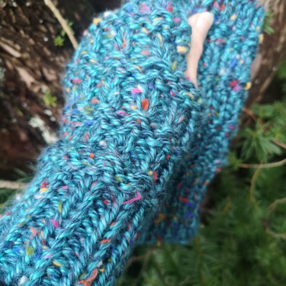 Key Largo Tweed Chunky Knit Handmade Fingerless Texting Gloves Rayon Ble… - Picture 2 of 5